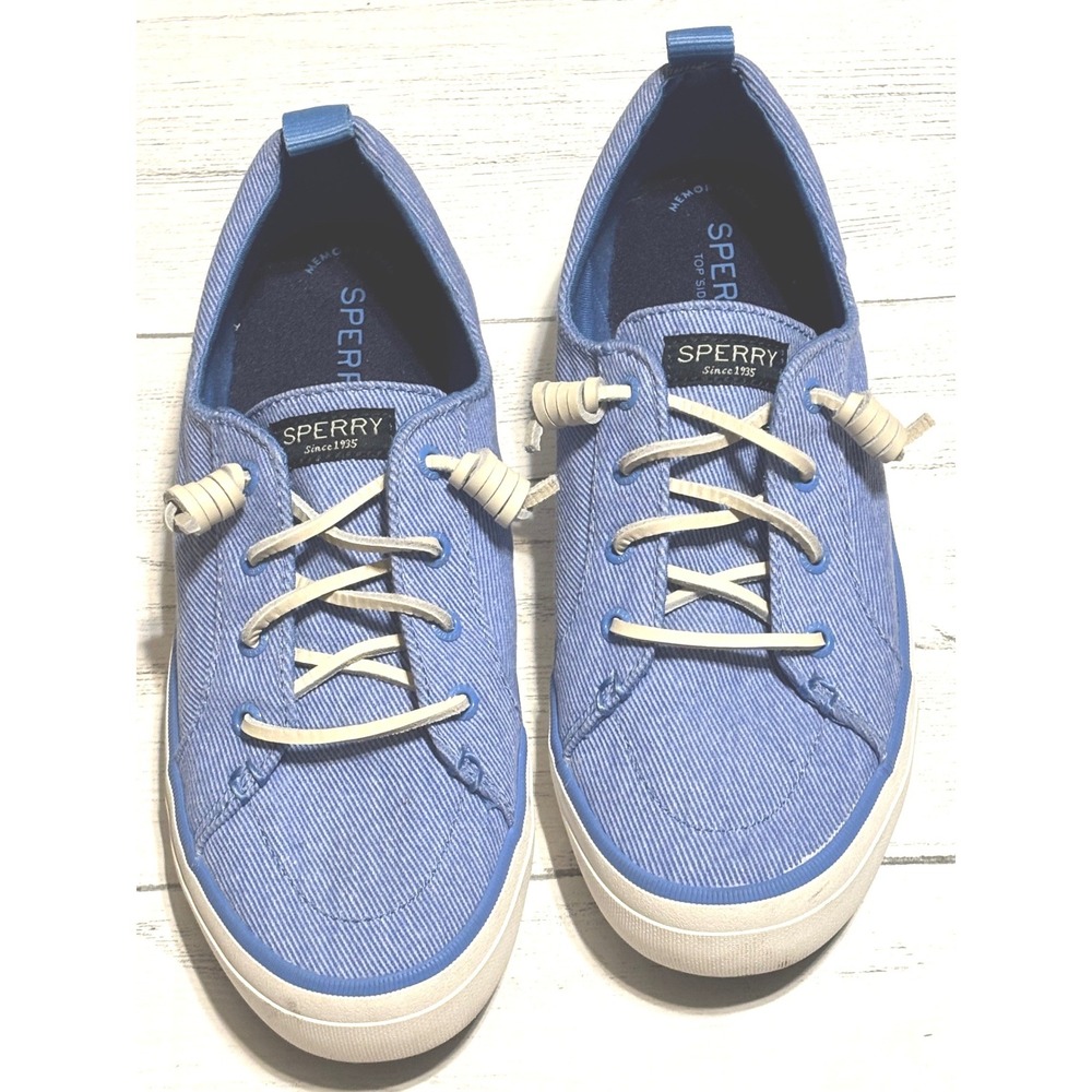 Sperry Crest Vibe Womens Blue Chambray Linen Sneakers STS84913 Size 8.5 - Picture 4 of 9